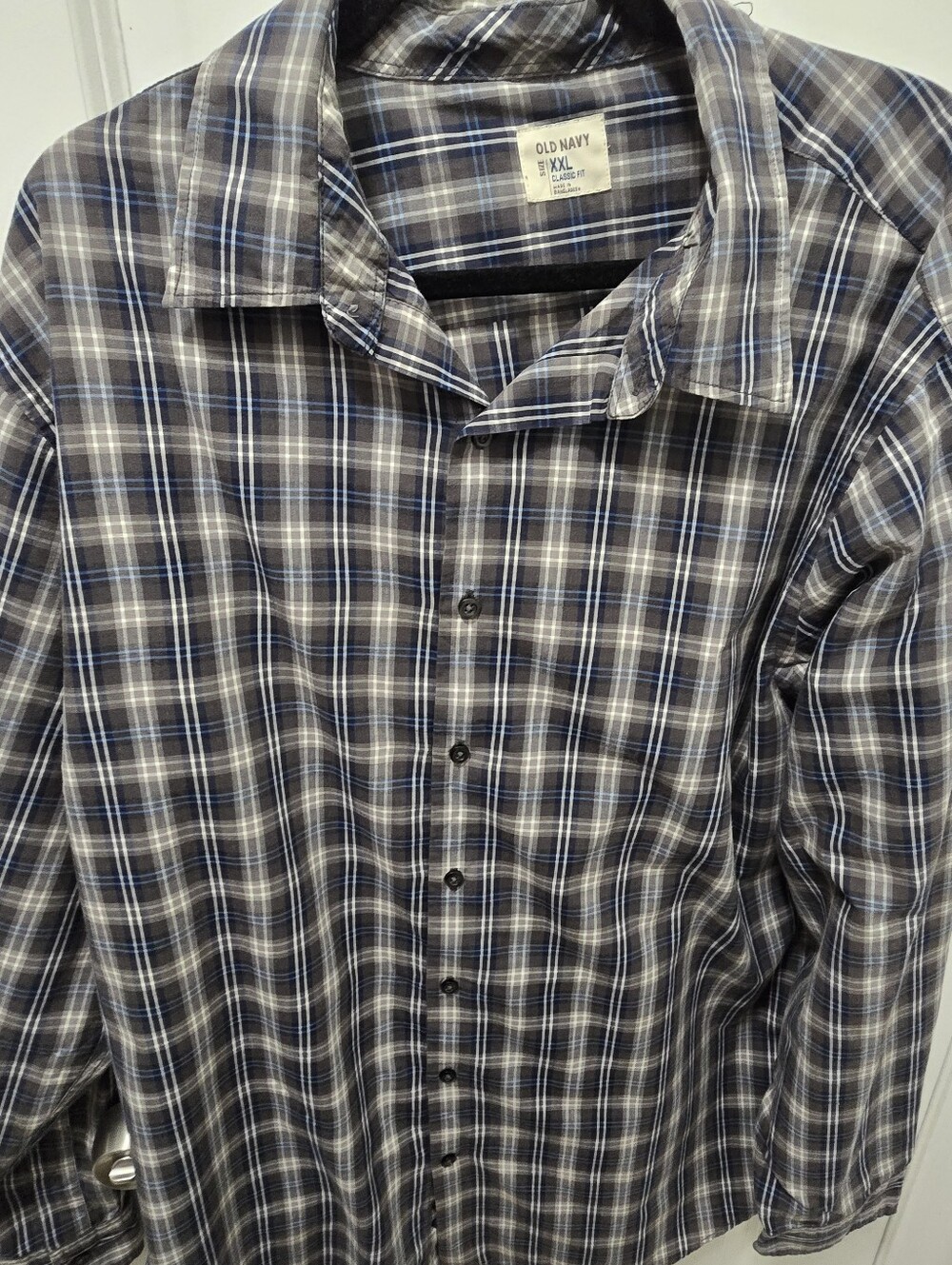 Old Navy Mens XXL Gray Blue Plaid Long Sleeve Button Down Shirt